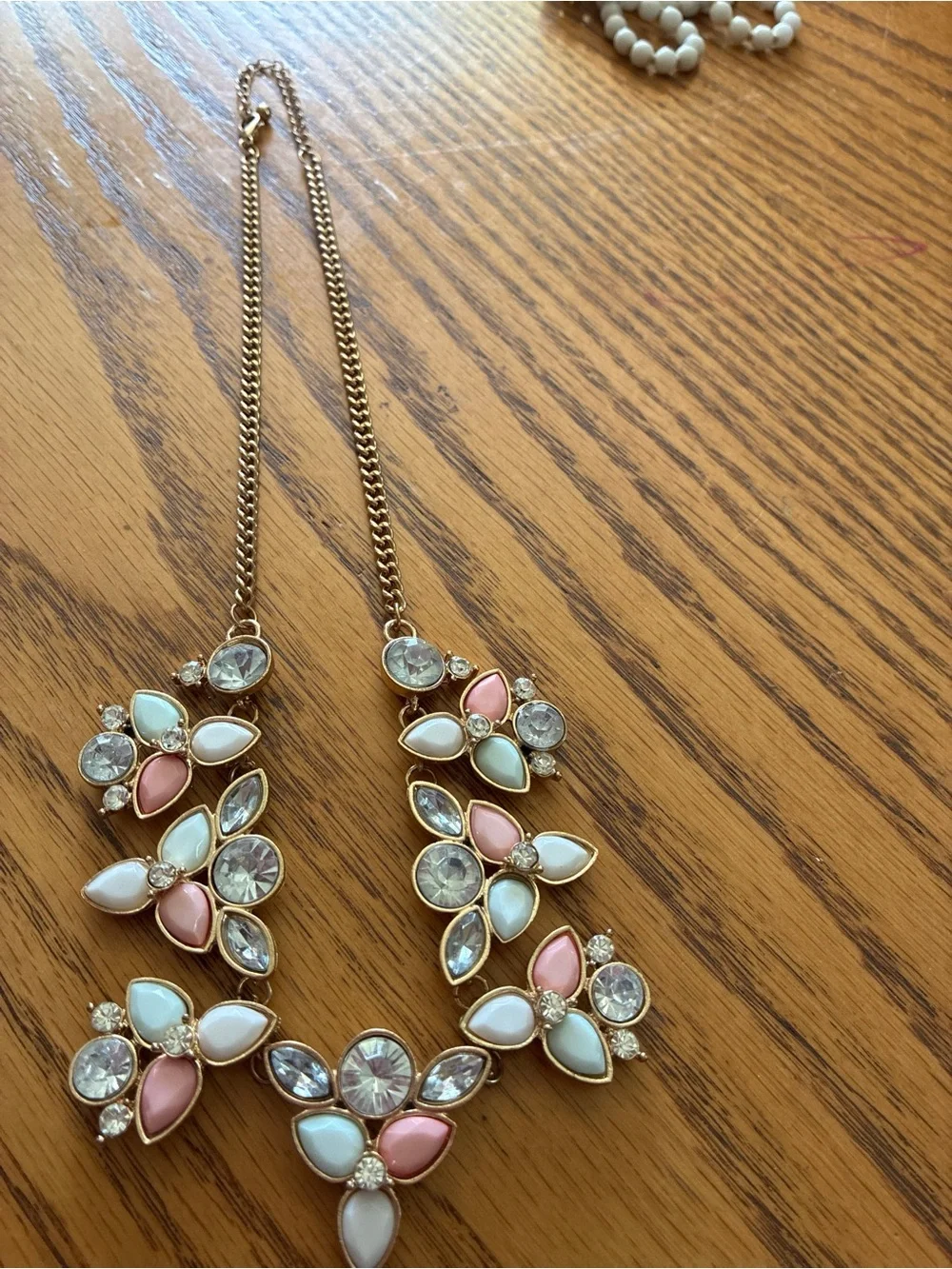 Pastel Rhinestone Floral Cluster Bib Statement Necklace